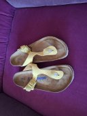 Slapi saboti full piele Birkenstock Nubuck Suede Gizeh Popcorn soft